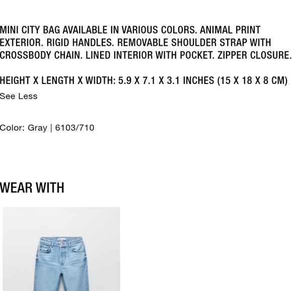 NWOT Zara Animal Print Mini City Bag Grey - Picture 13 of 13
